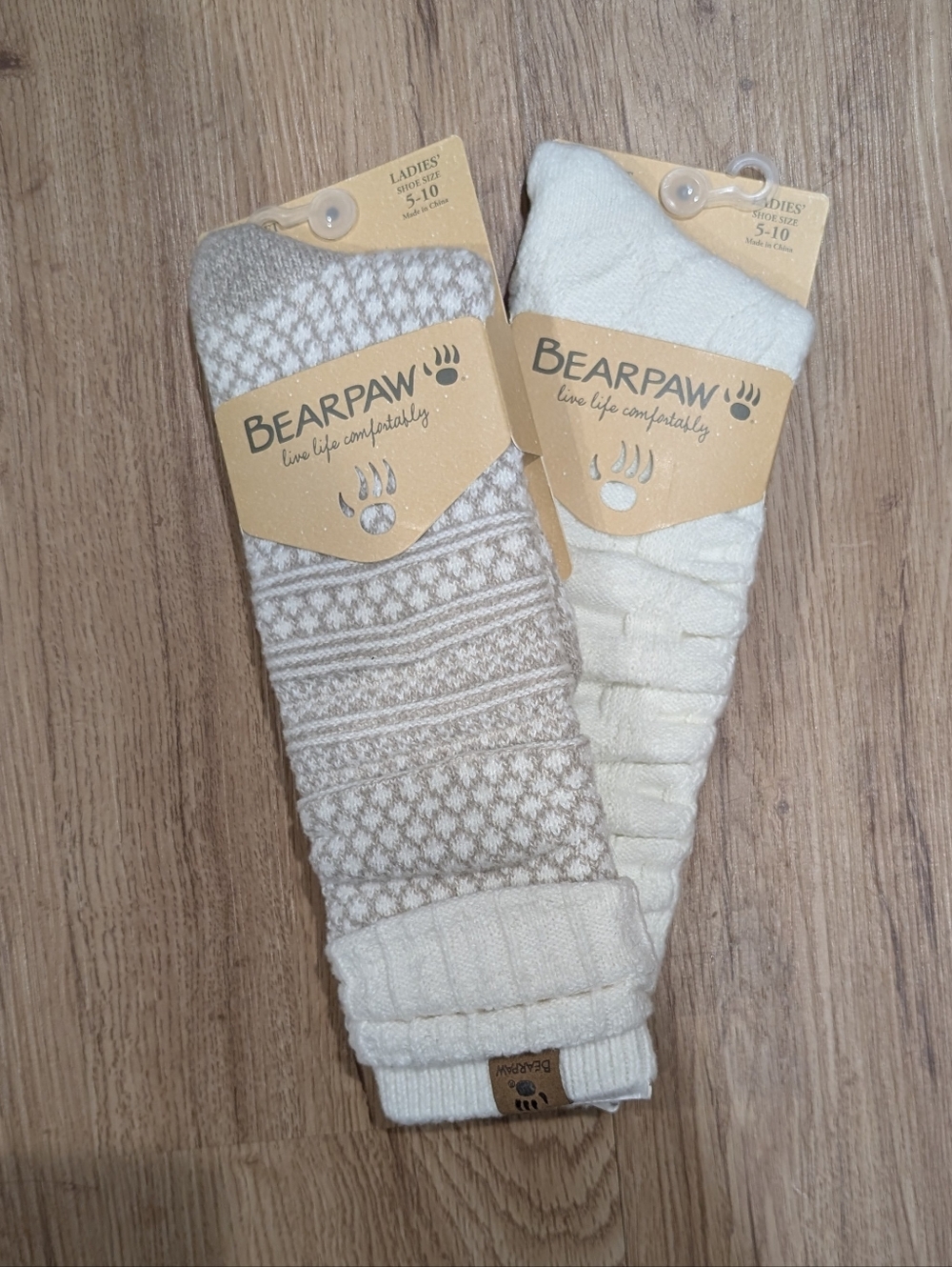Bearpaw | Knee-High Socks | Cream & Brown | Women's Shoe Size 5-10